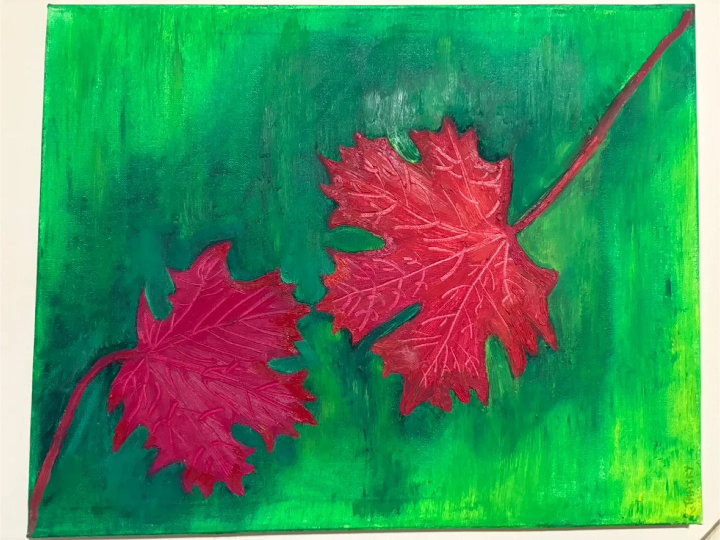 16in x 20in oil painting on canvas maple leaves thumbnail