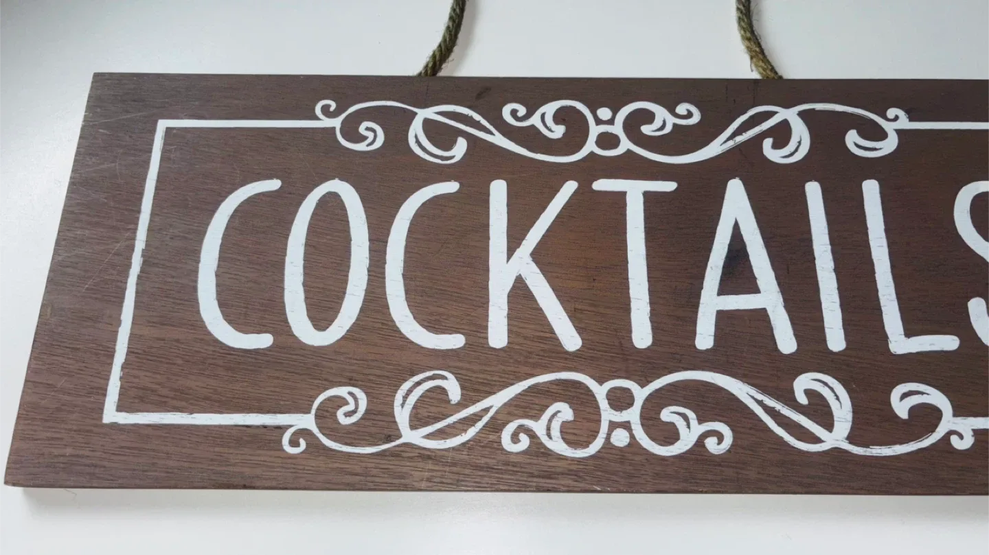Brown Wooden “Cocktails” Hanging Sign (As Is) image indicator(3)
