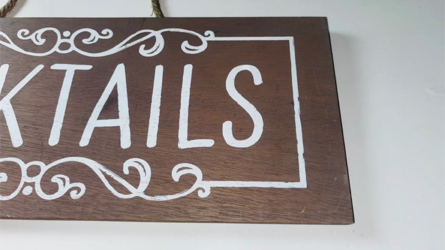 Brown Wooden “Cocktails” Hanging Sign (As Is) image indicator(4)