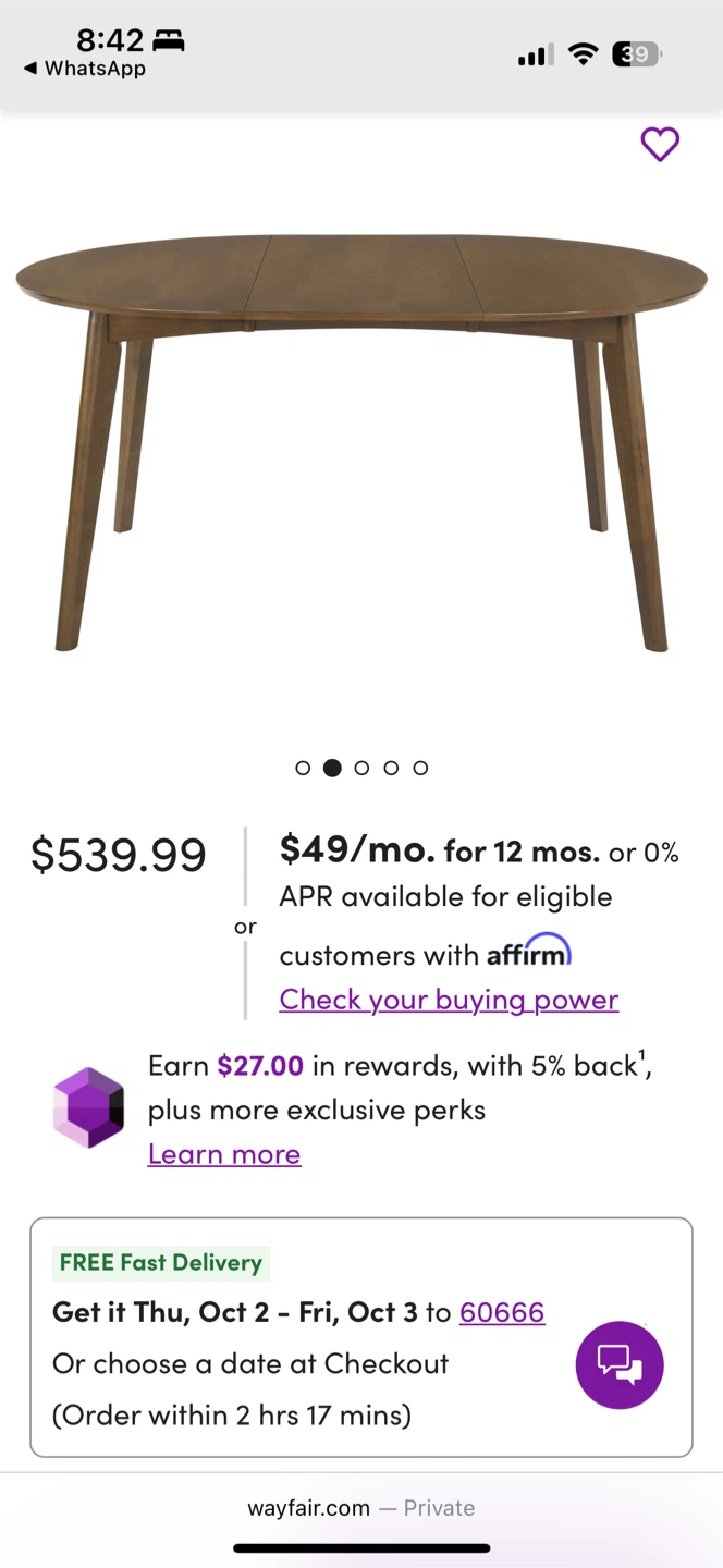 Dining Table - 60" x 42" - photo 3