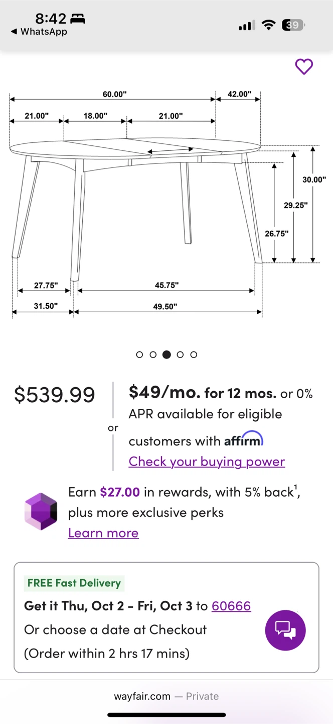 Dining Table - 60" x 42" - photo 2