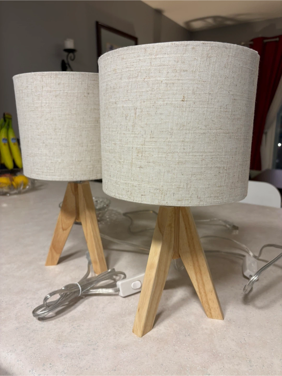 Set of 2 Small Tripod Lamps - Beige