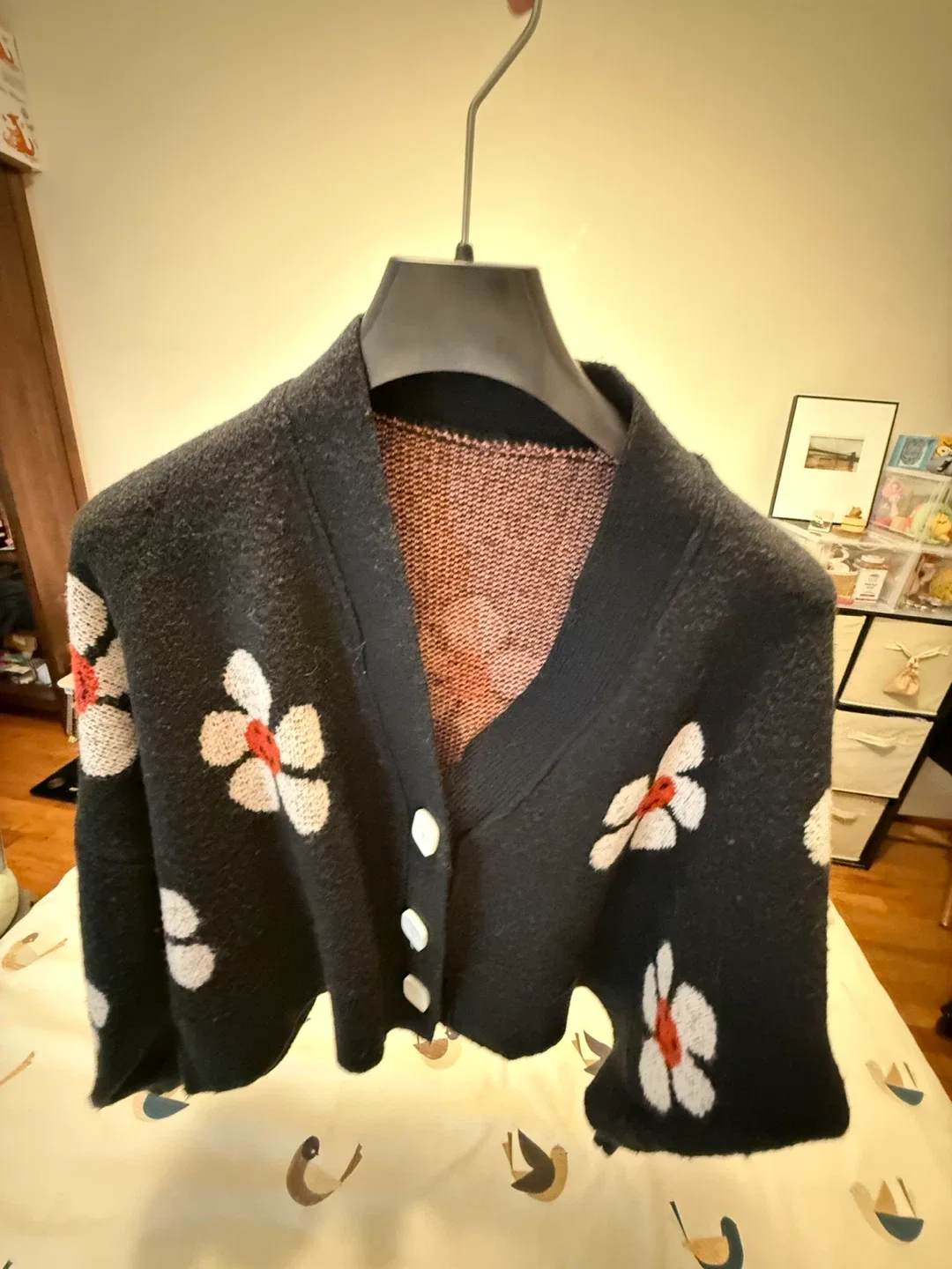 Floral Knit Cardigan - Black thumbnail