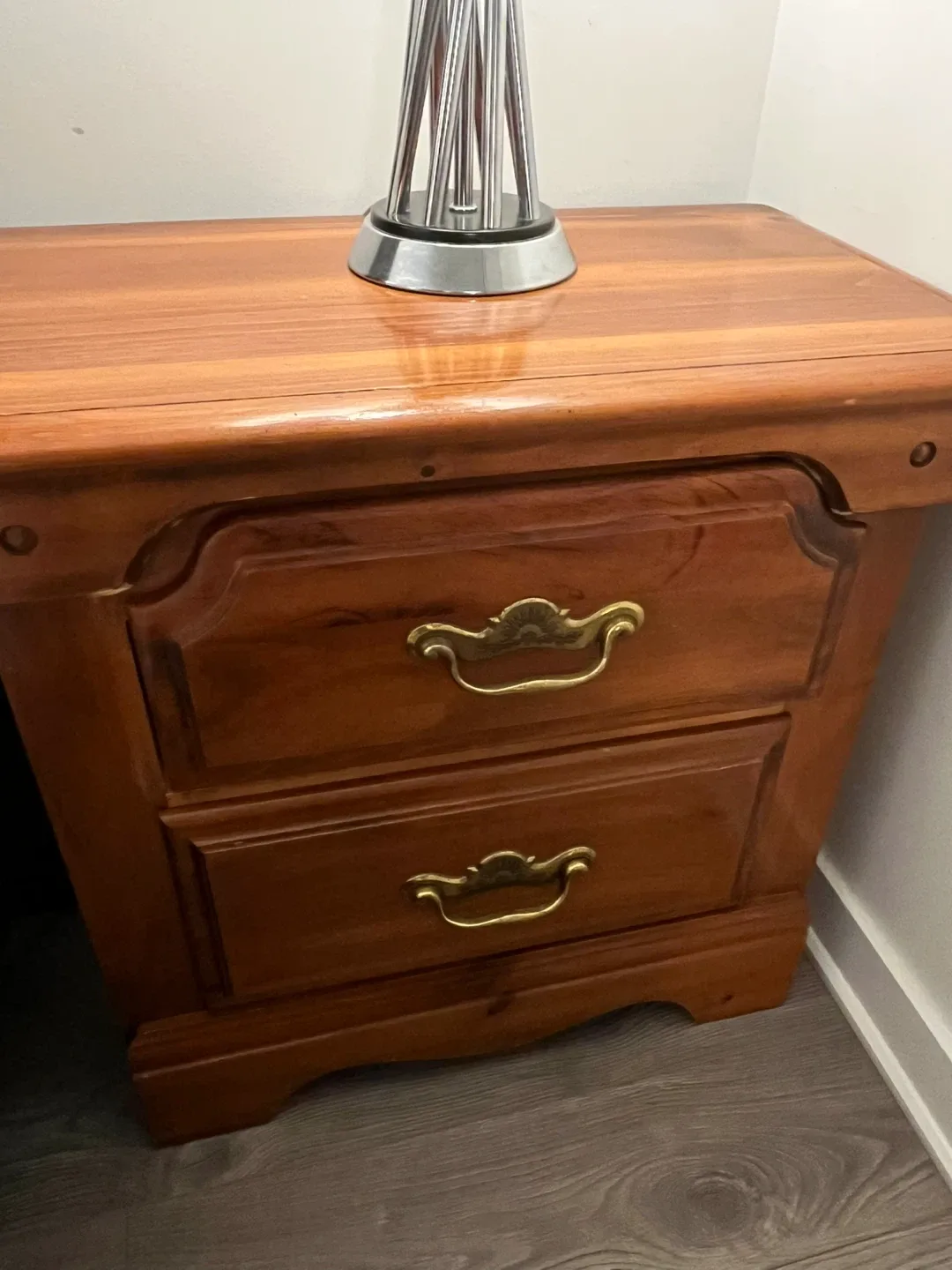Pair of Wooden Nightstands with Two Drawers thumbnail