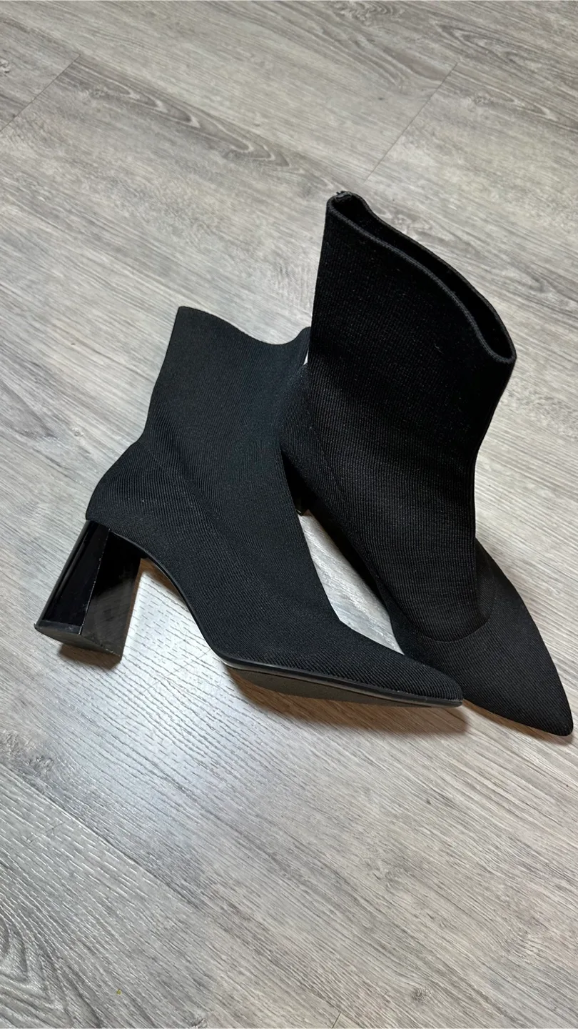 Zara Black Knit Heeled Ankle Boots - Size 39 thumbnail