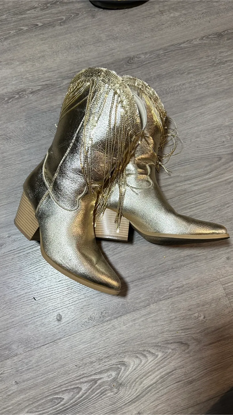 Gold Fringe Cowboy Boots 8,5 thumbnail