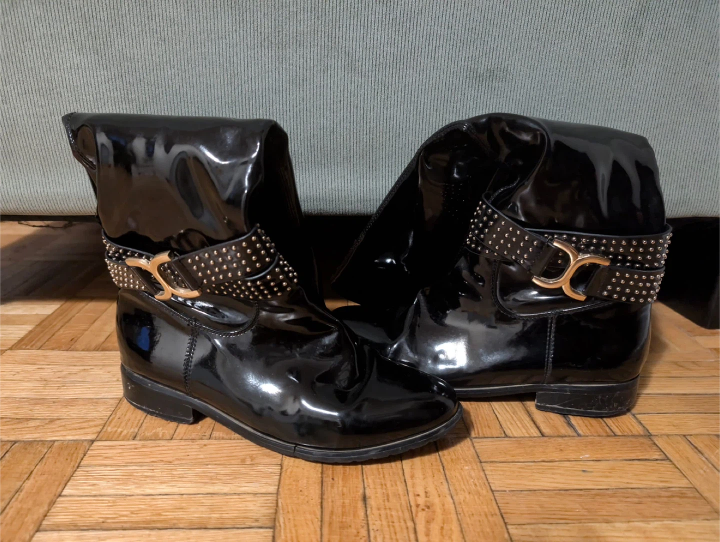 Black Ankle Boots with Studded Straps