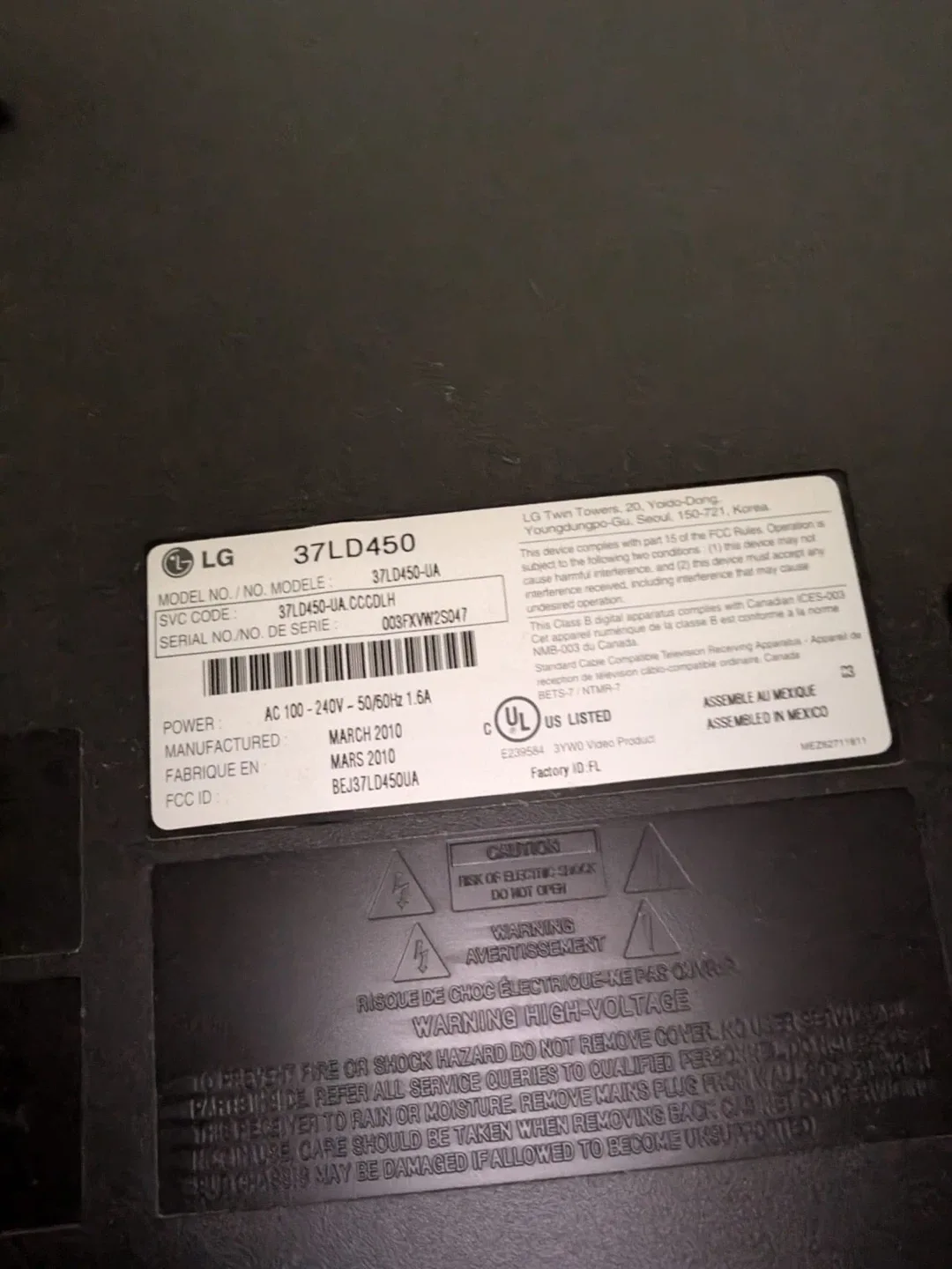 LG 37LD450 37" LCD TV image indicator(2)