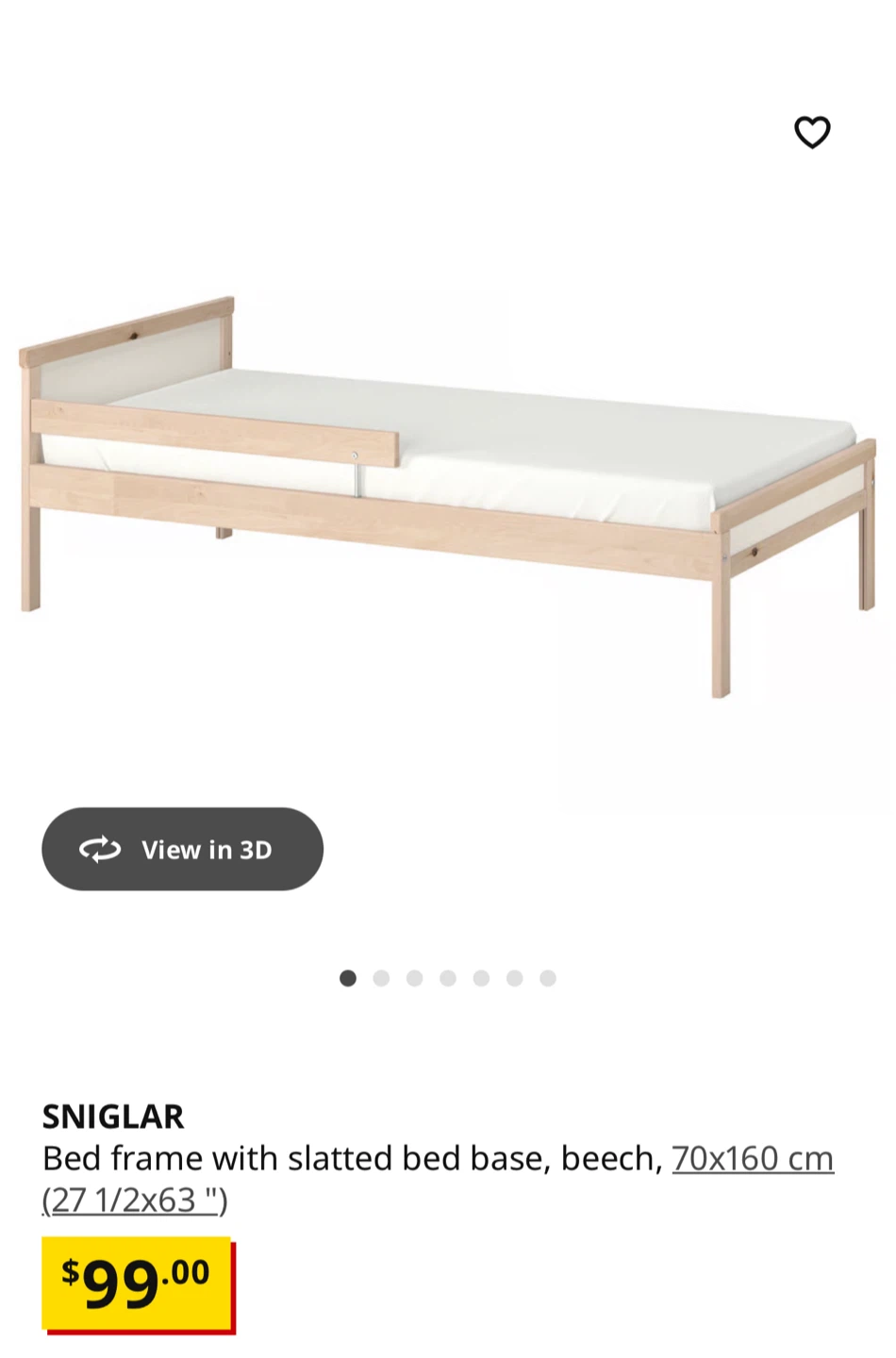 IKEA SNIGLAR Bed Frame, Beech, 70x160 cm