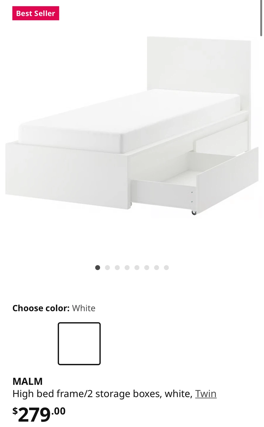 IKEA Malm Twin High Bed Frame w/ Storage - White