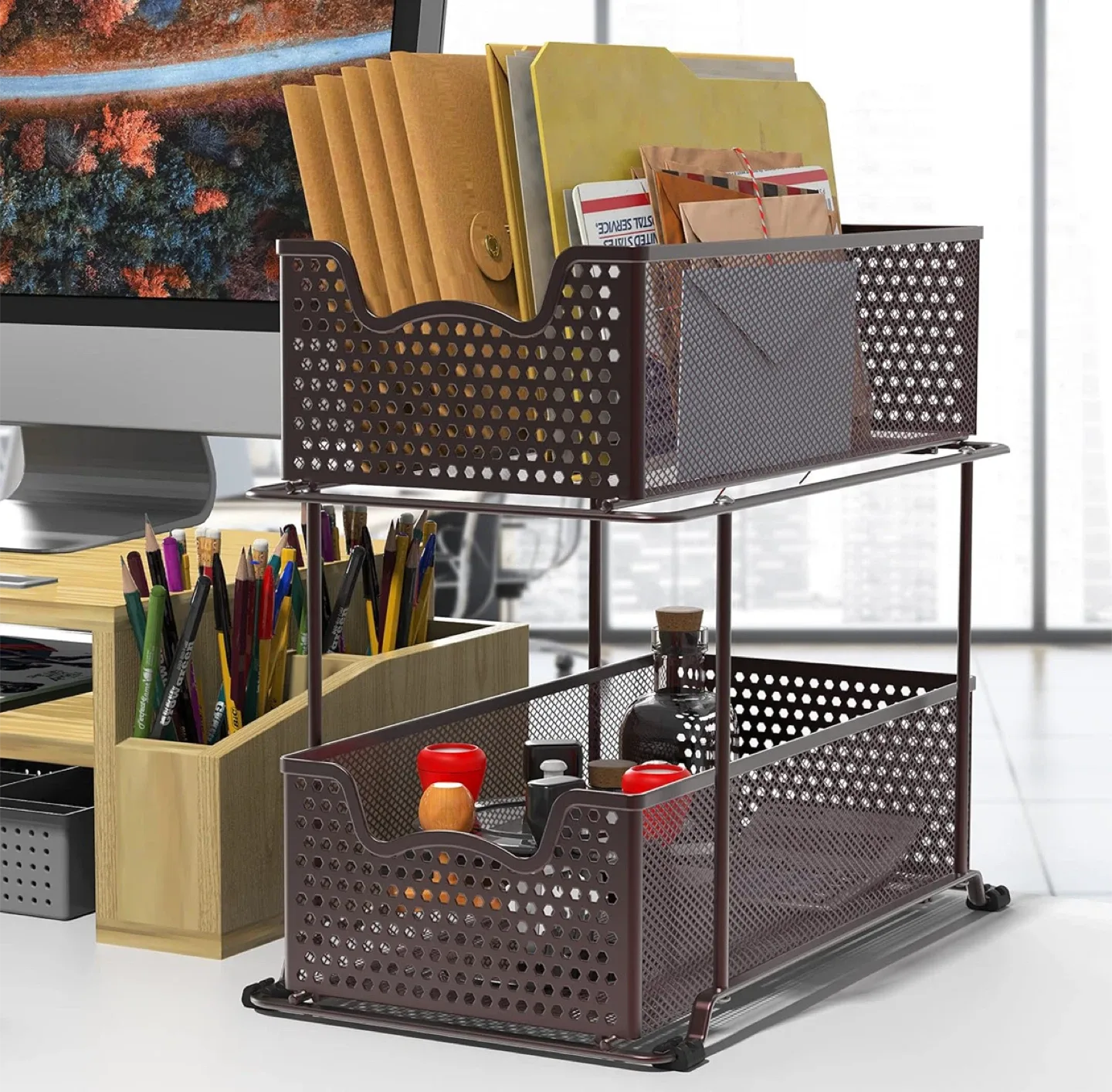 Tier Sliding Cabinet Basket Organizer Drawer image indicator(3)