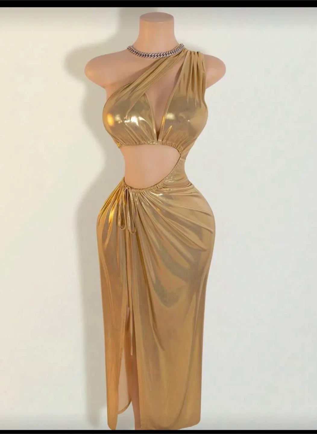Gold One-Shoulder Cutout Dress image indicator(5)