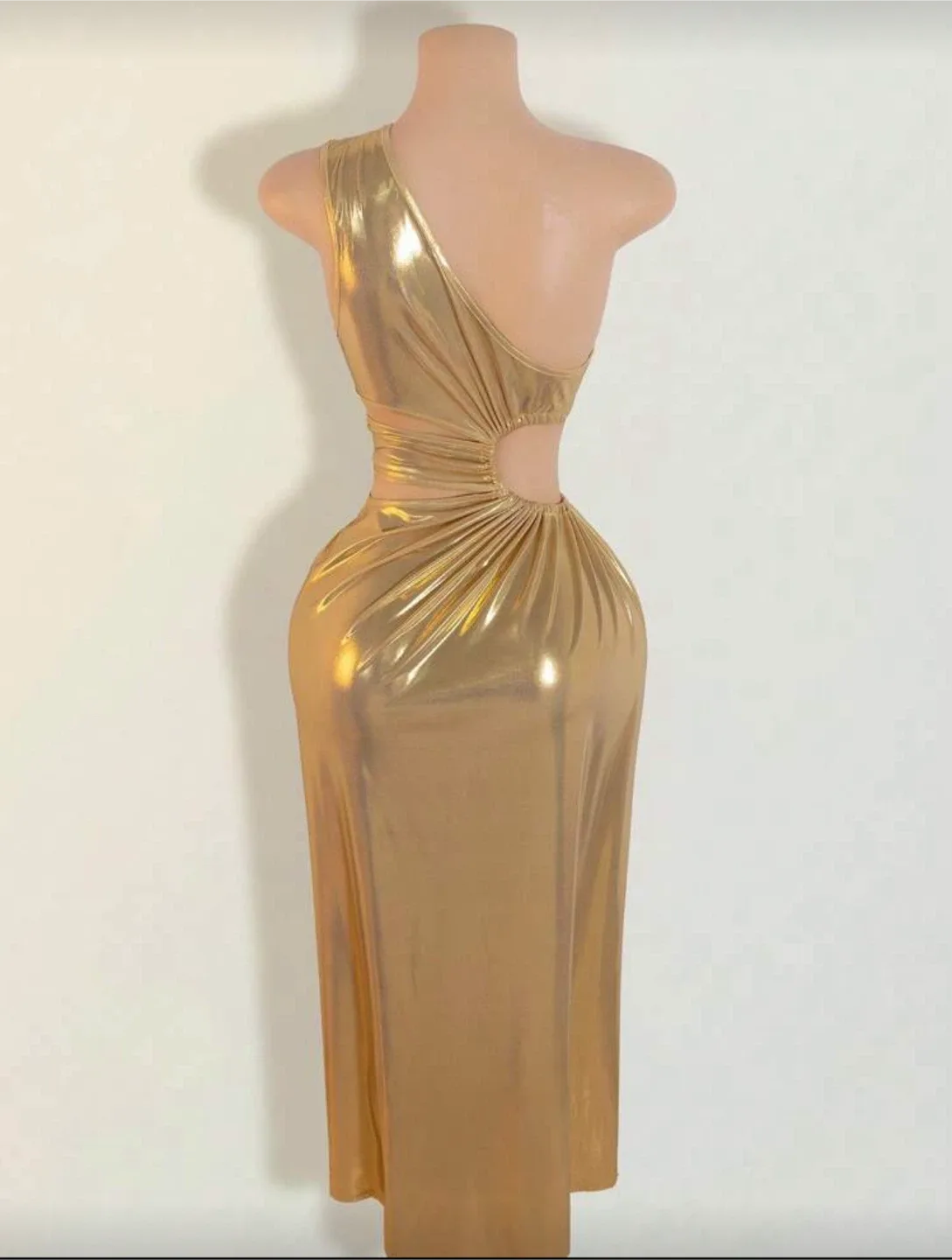 Gold One-Shoulder Cutout Dress image indicator(3)