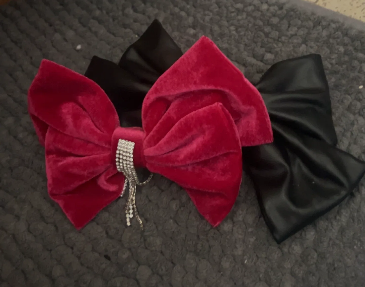 Red Velvet & Black Faux Leather Hair Bows image indicator(2)