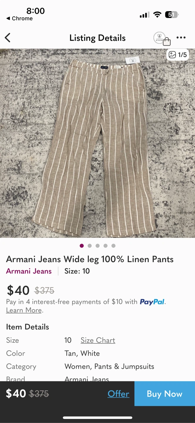 Armani Jeans Linen Wide Leg Stripe Trousers - photo 3