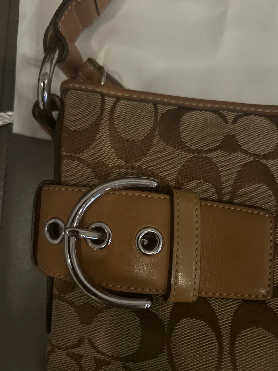 Coach Signature Canvas Bag with leather accents/trim image indicator(3)