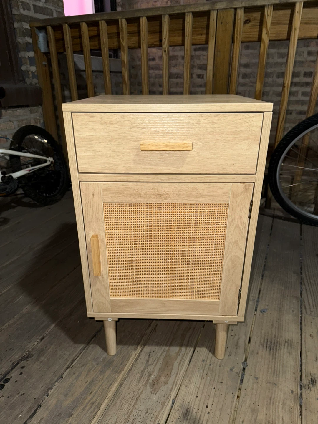 Wood Nightstand with Drawer & Door