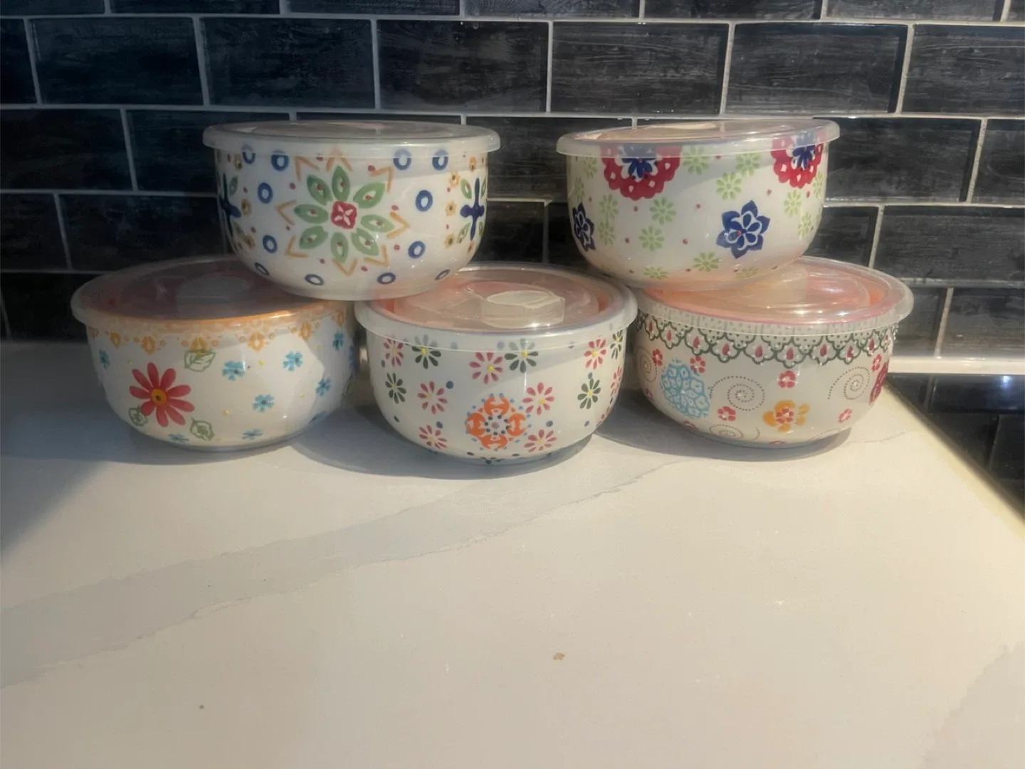 Floral Patterned Kitchen Bowls with Lids (Set of 5) thumbnail
