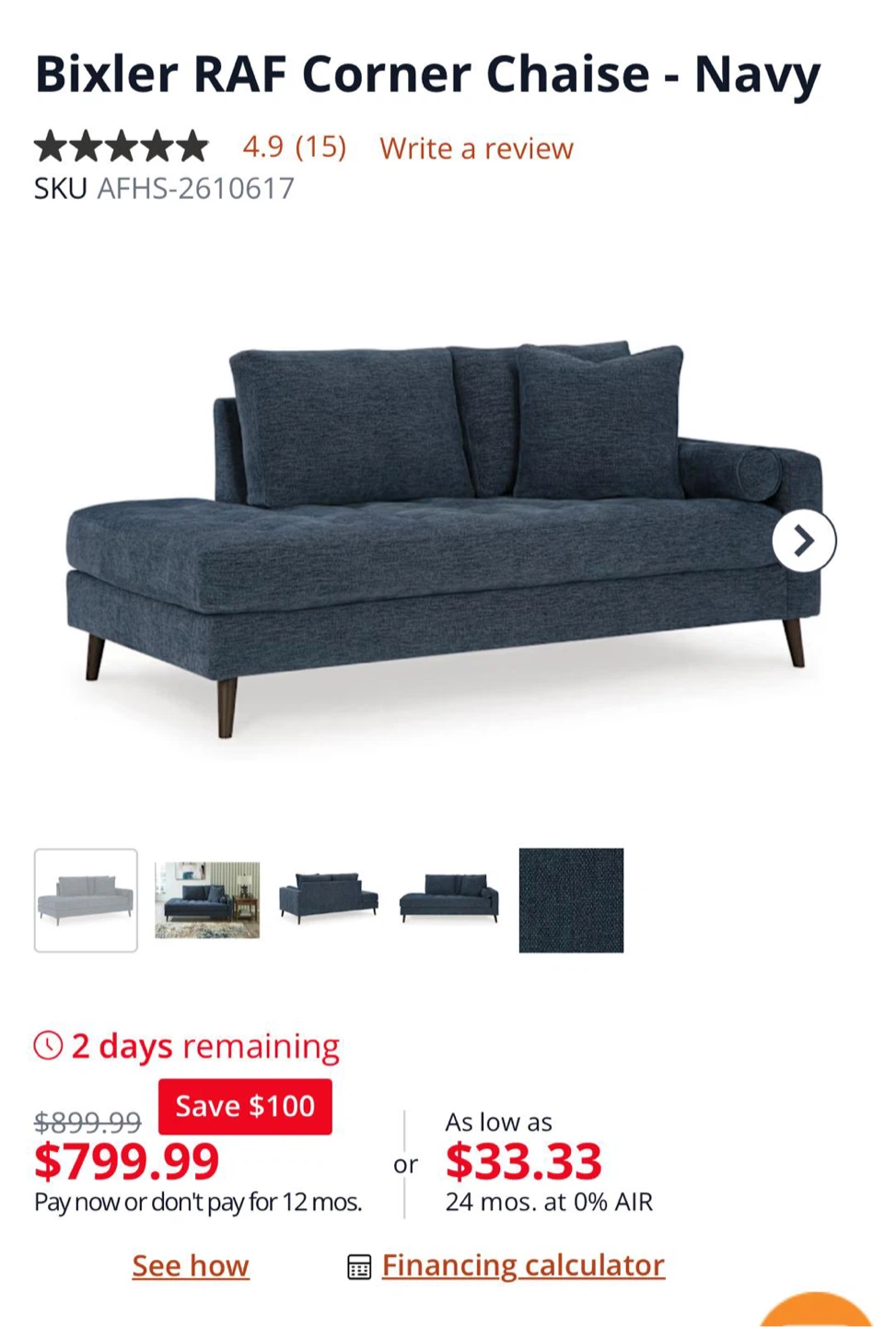 Corner Chaise - Navy - photo 4