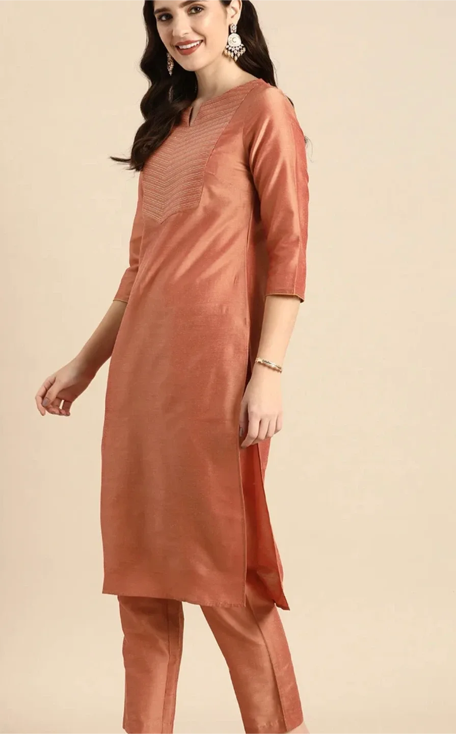 Rust Coloured Kurta with Pants & Dupatta image indicator(3)