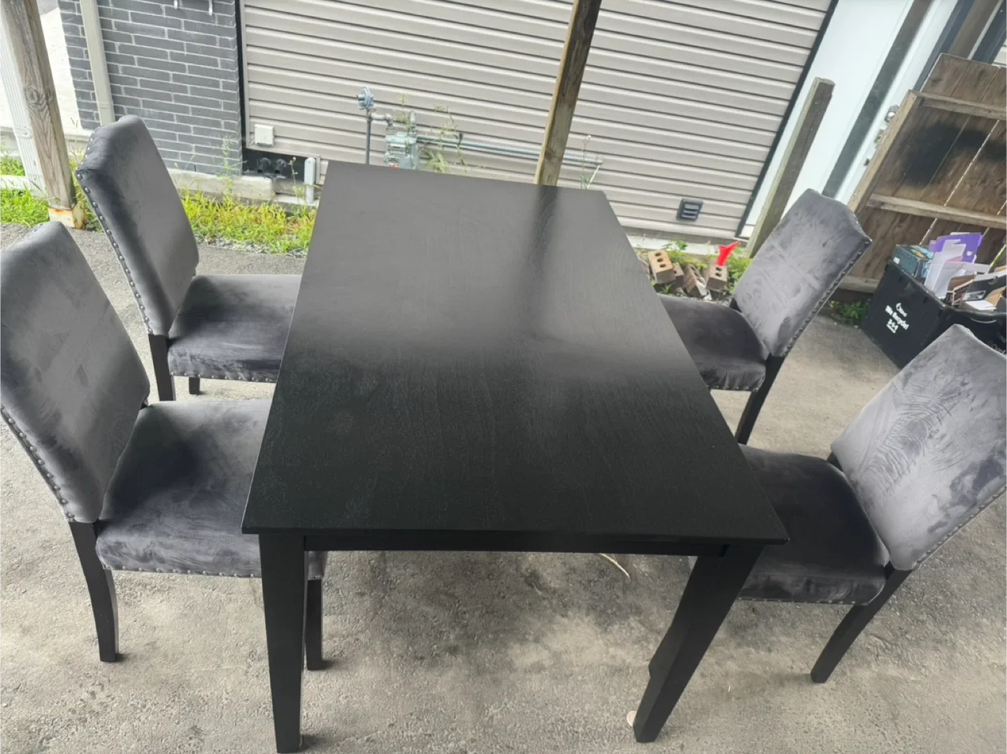 Ikea Black Dining Table with 4 Grey Velvet Chairs image indicator(4)