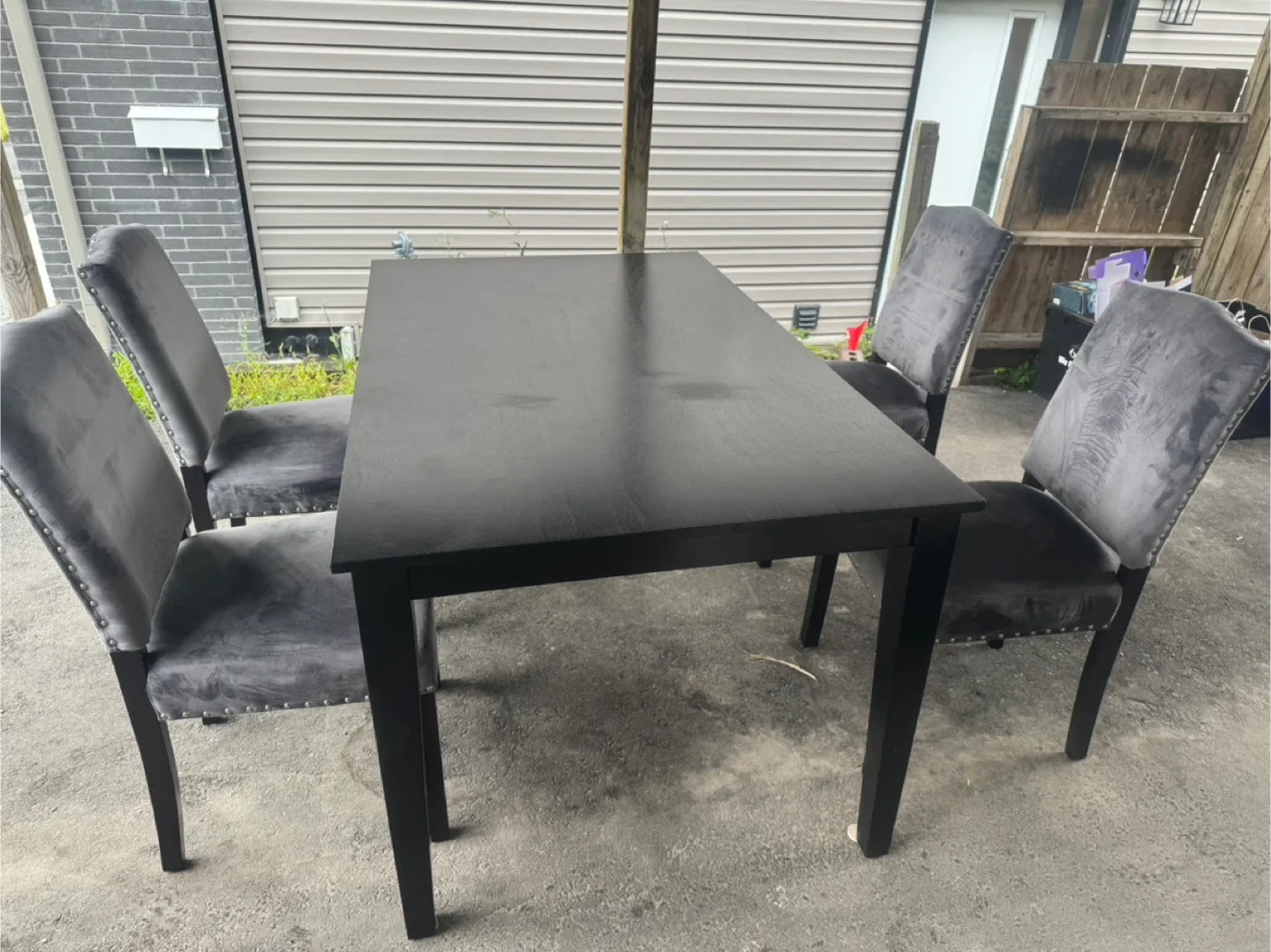 Ikea Black Dining Table with 4 Grey Velvet Chairs image indicator(5)