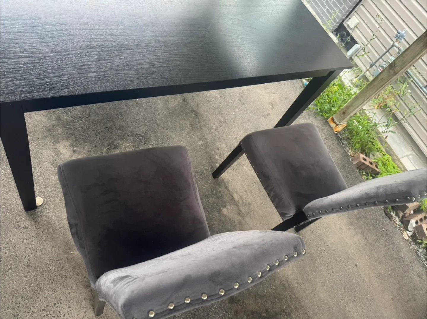 Ikea Black Dining Table with 4 Grey Velvet Chairs image indicator(3)