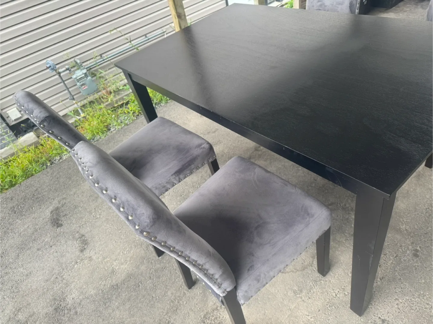 Ikea Black Dining Table with 4 Grey Velvet Chairs image indicator(2)