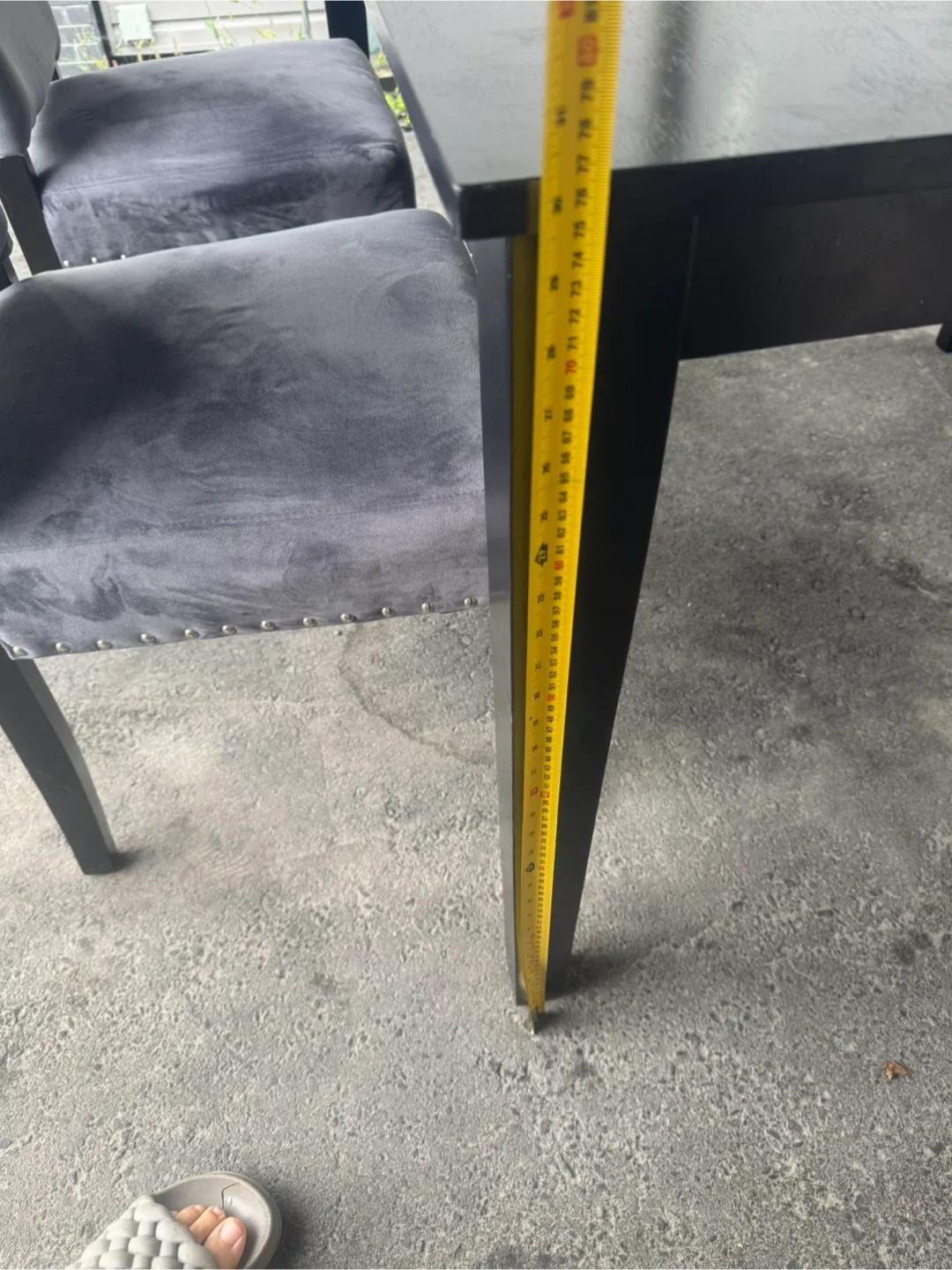 Ikea Black Dining Table with 4 Grey Velvet Chairs image indicator(9)