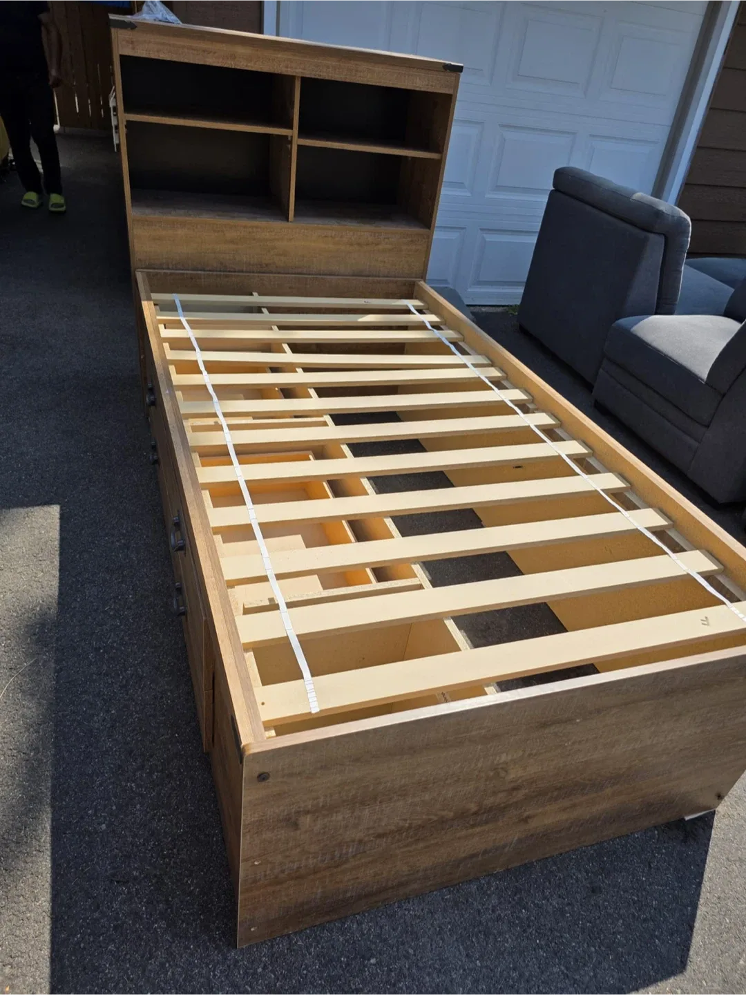 Wood twin Bed Frame with Storage & Shelves image indicator(3)