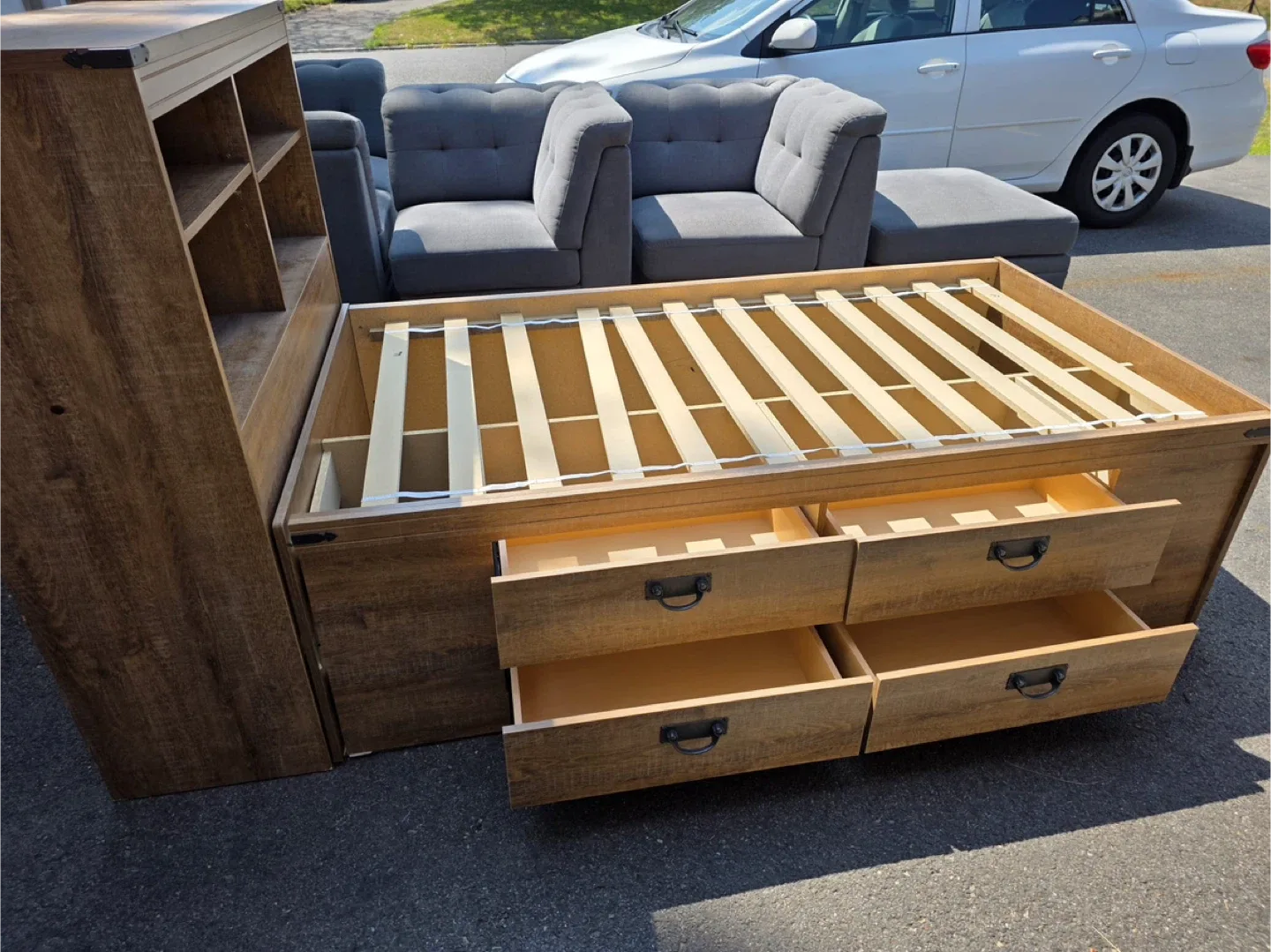 Wood twin Bed Frame with Storage & Shelves image indicator(4)