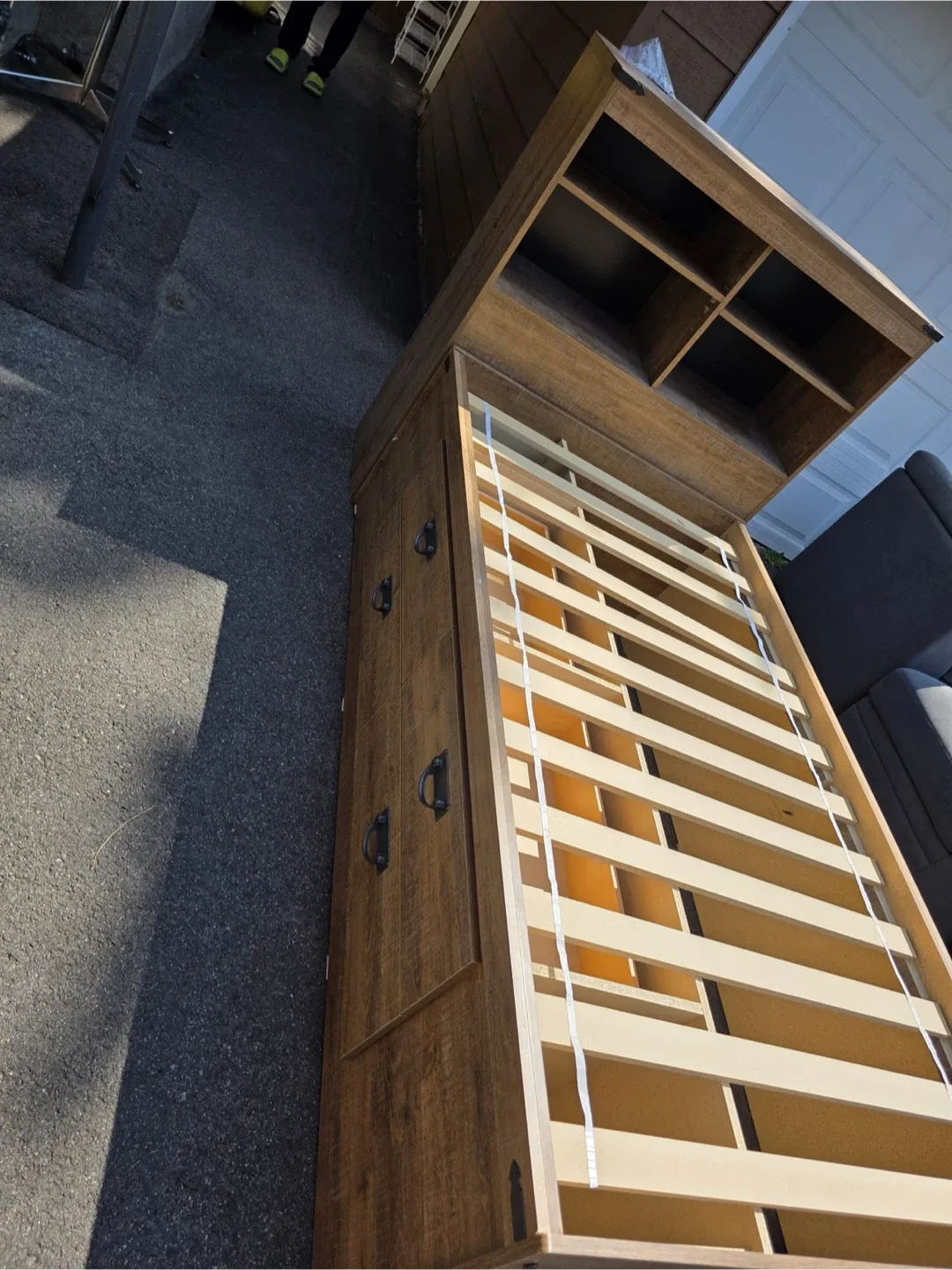 Wood twin Bed Frame with Storage & Shelves image indicator(6)