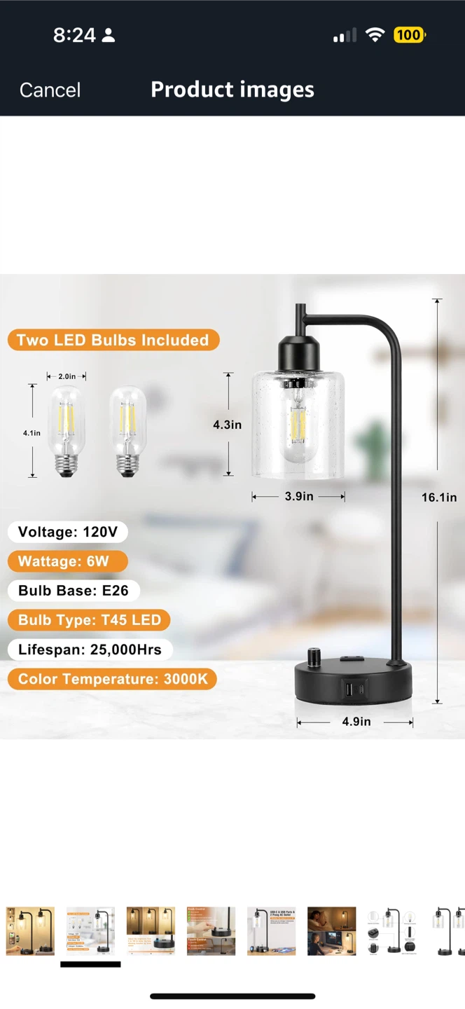 DANGQEI Industrial Table Lamps (2-Pack) - photo 3
