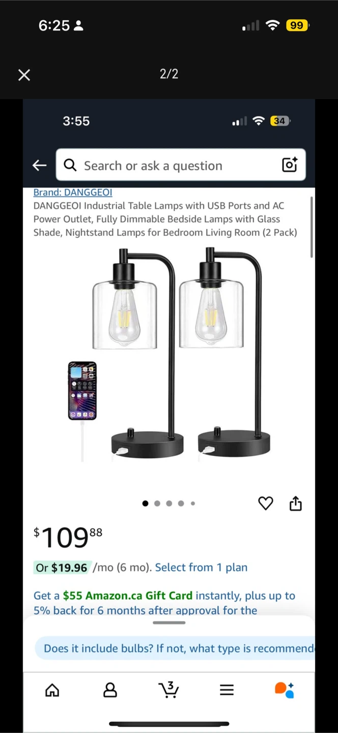 DANGQEI Industrial Table Lamps (2-Pack)