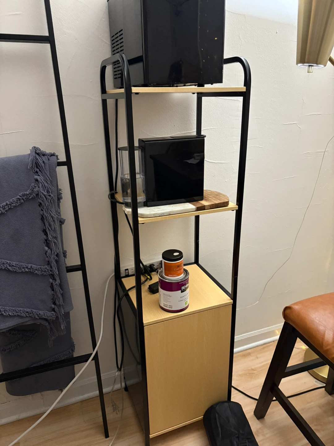 Black Metal & Wood Storage Shelf