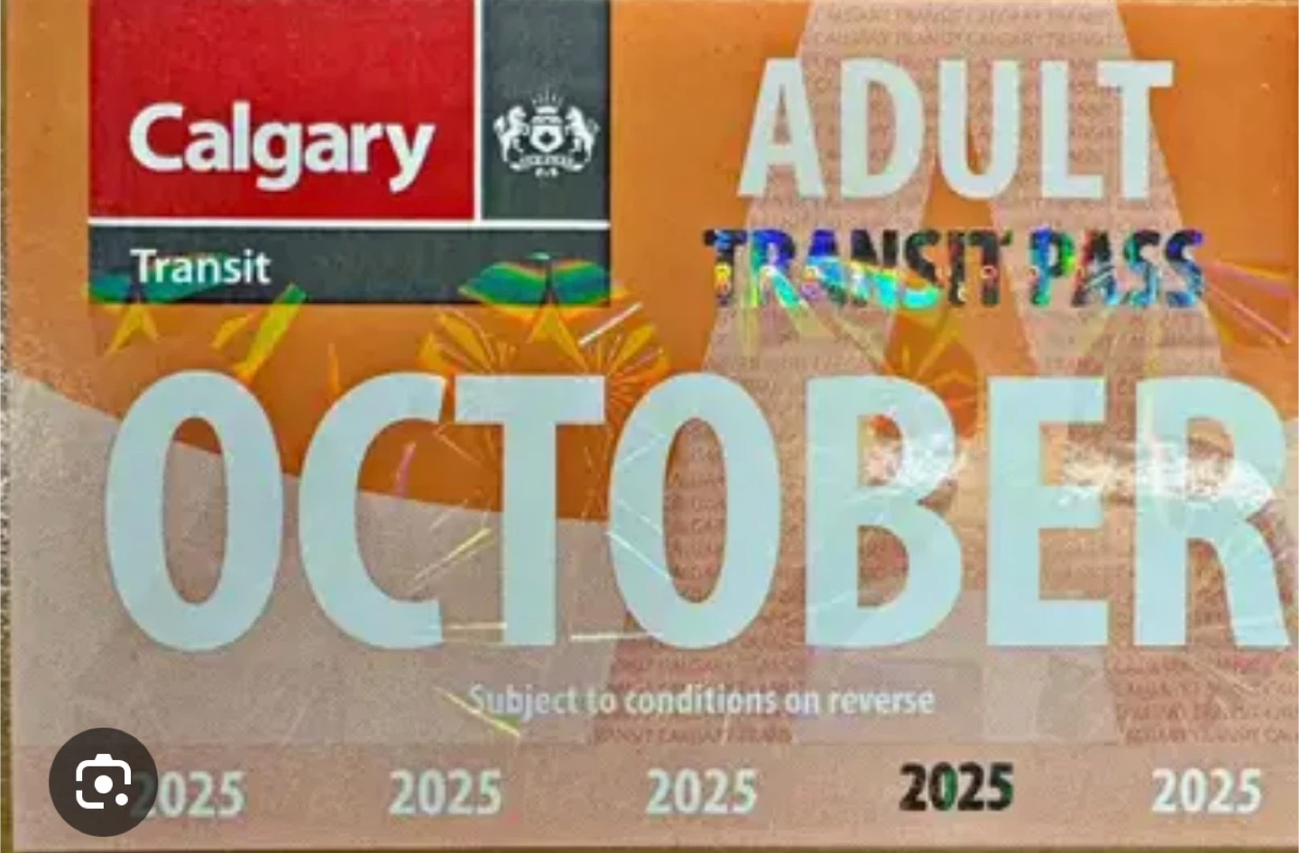 Calgary Transit Adult October 2025 Pass