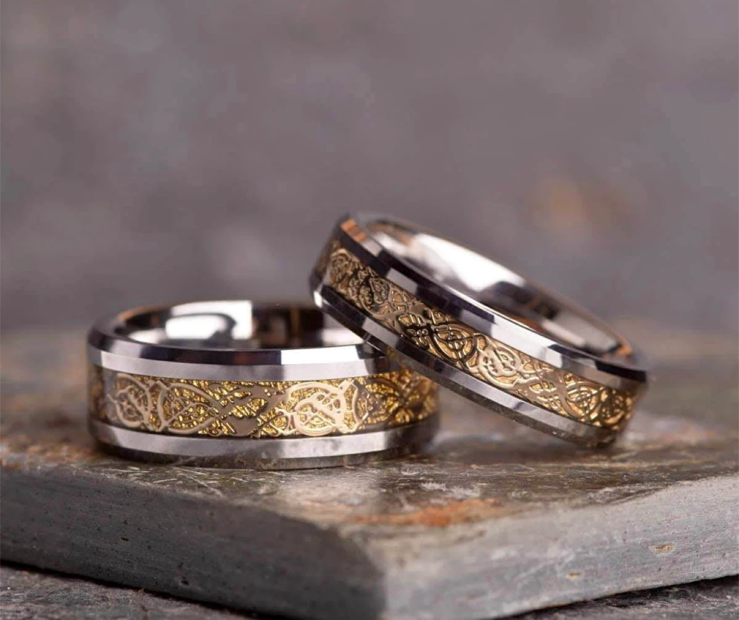 Gold Celtic Dragon Tungsten Ring