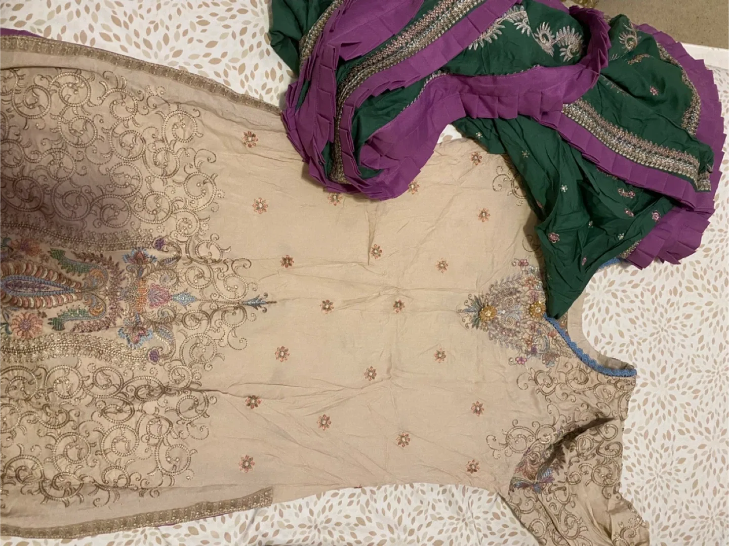 Embroidered Beige Salwar Kameez Suit thumbnail