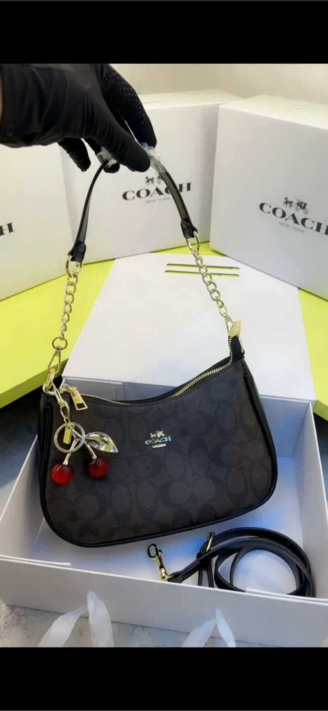 COACH Brown Signature Print Shoulder Bag - New