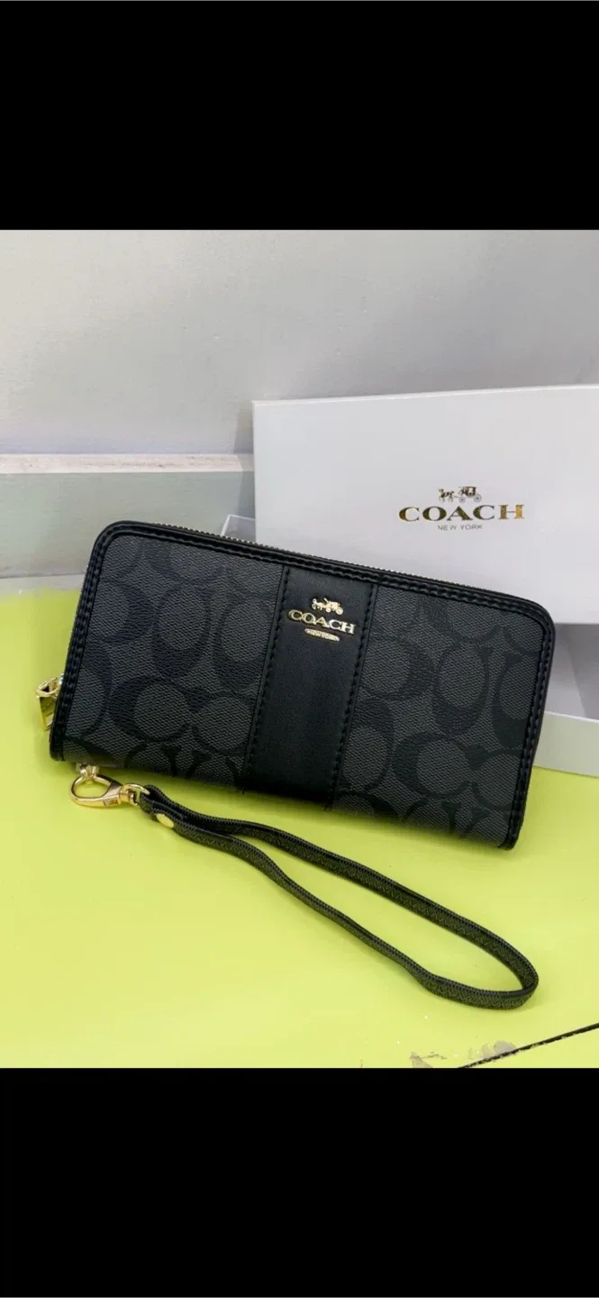 Coach Black Signature Zip Around Wallet