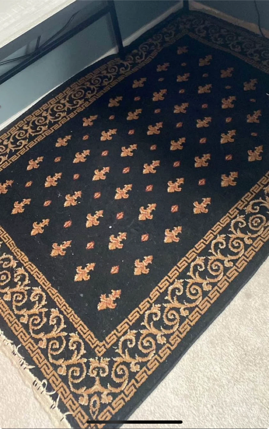 Black Area Rug with Gold Pattern 3 1/2’ x 5’