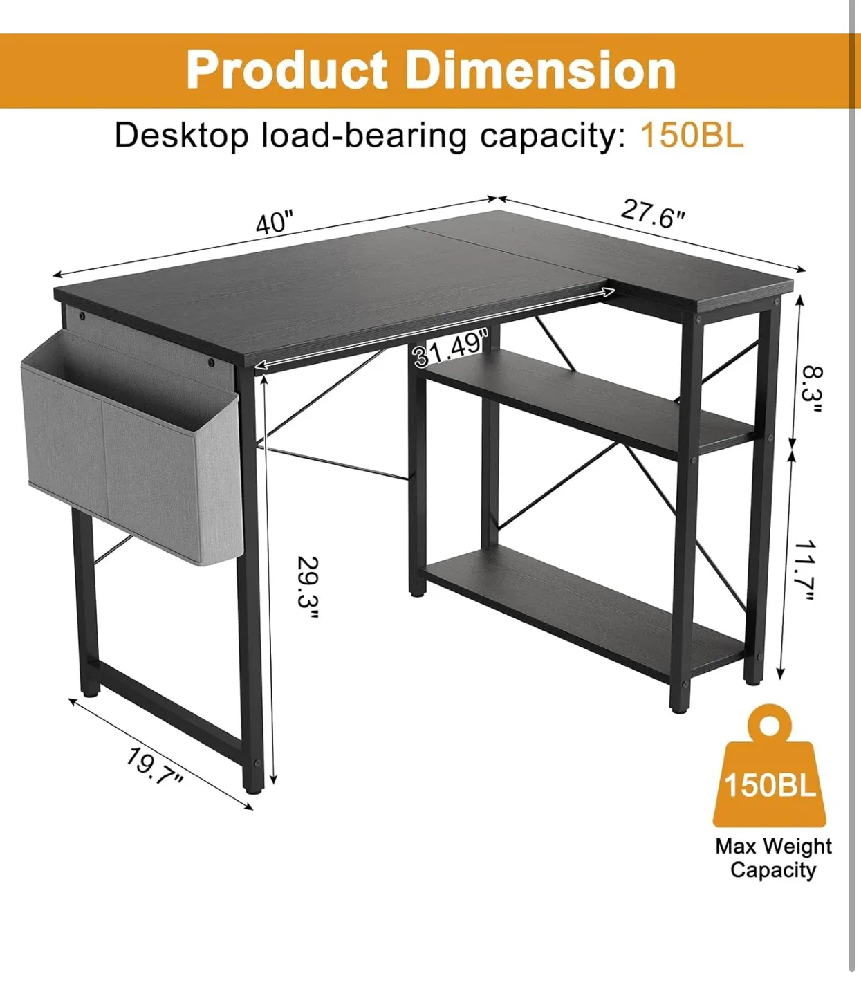 Black L-Shaped Corner Desk with Storage image indicator(3)