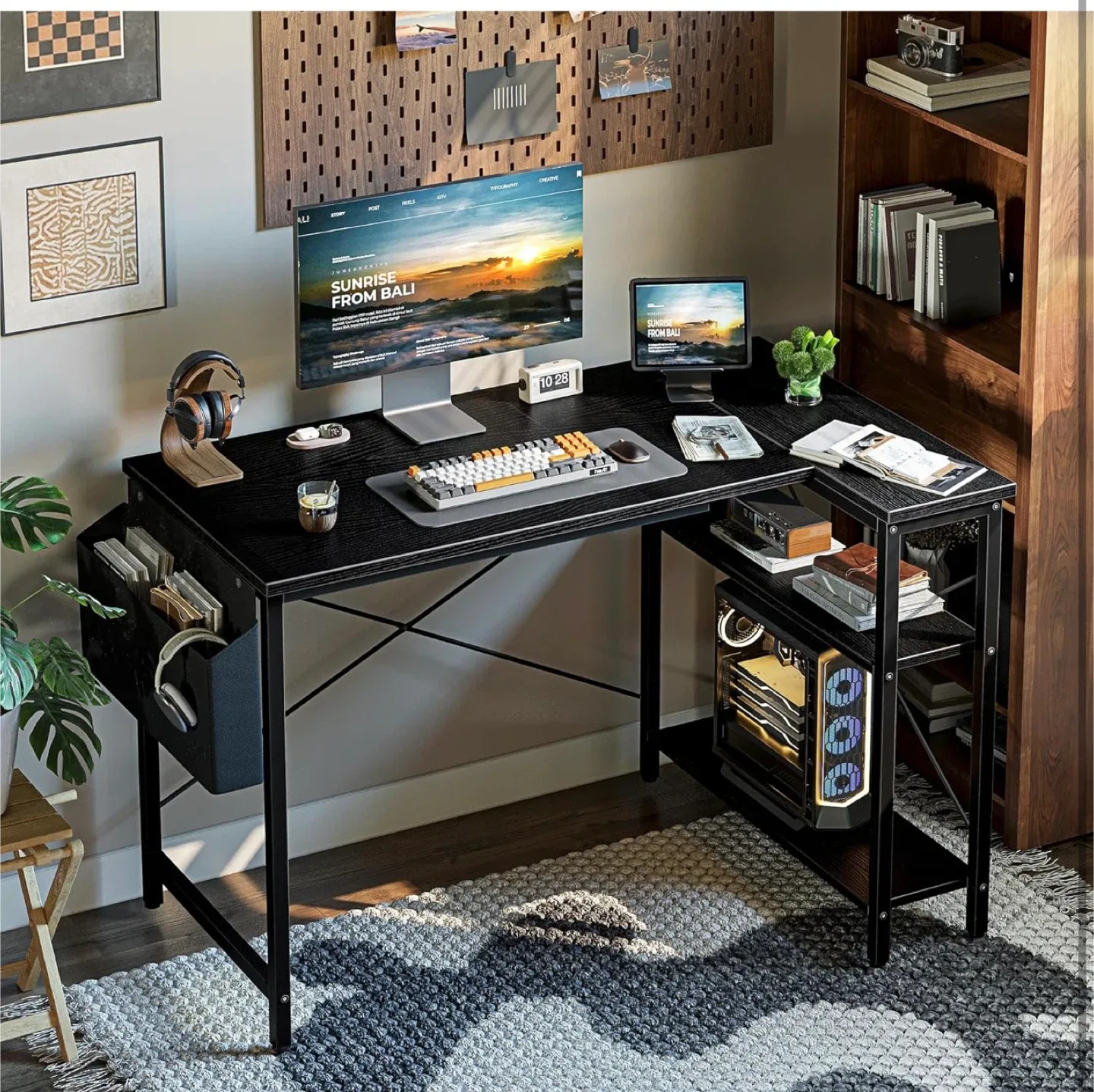 Black L-Shaped Corner Desk with Storage image indicator(2)