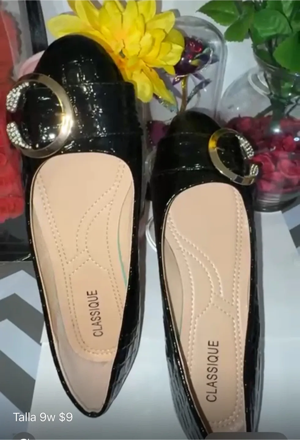 Classique Black Flats - Size 9W thumbnail