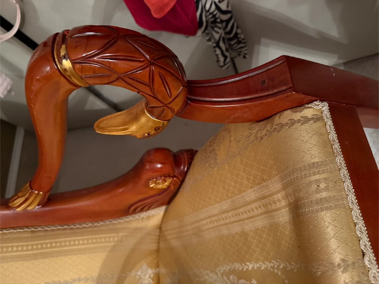 Antique Style Armchair - Wood & Gold Upholstery image indicator(6)