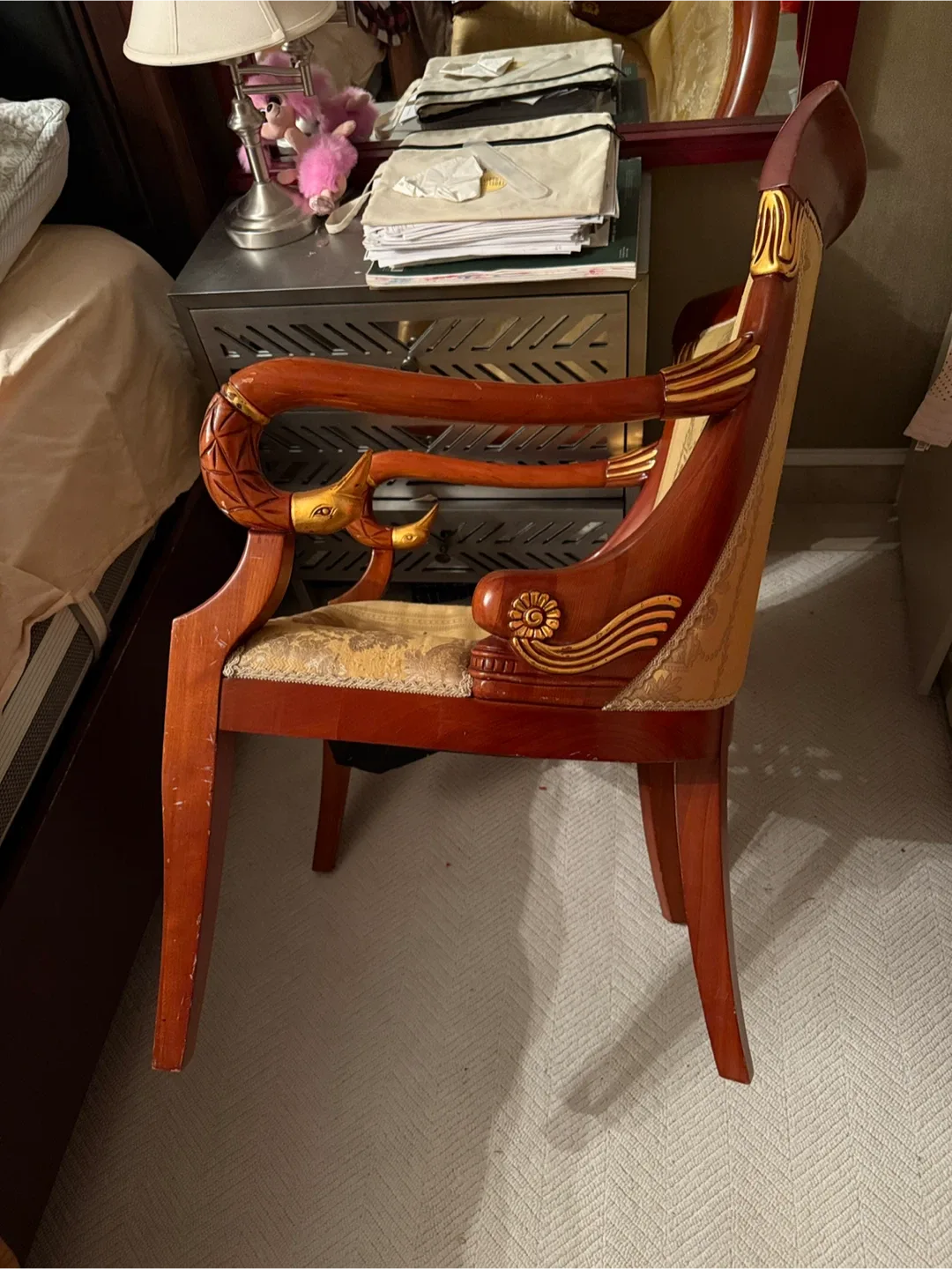 Antique Style Armchair - Wood & Gold Upholstery image indicator(4)