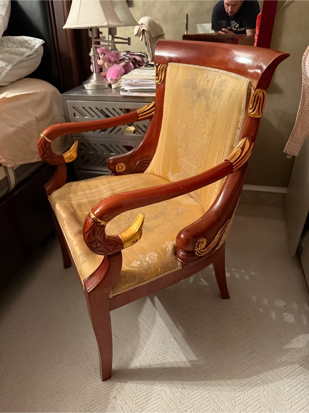 Antique Style Armchair - Wood & Gold Upholstery image indicator(2)