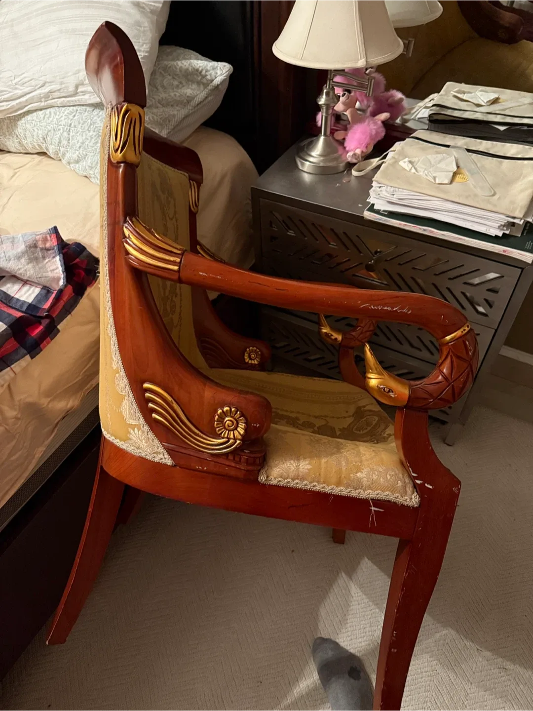 Antique Style Armchair - Wood & Gold Upholstery image indicator(5)