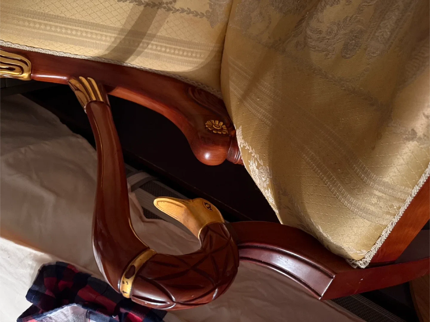 Antique Style Armchair - Wood & Gold Upholstery image indicator(7)