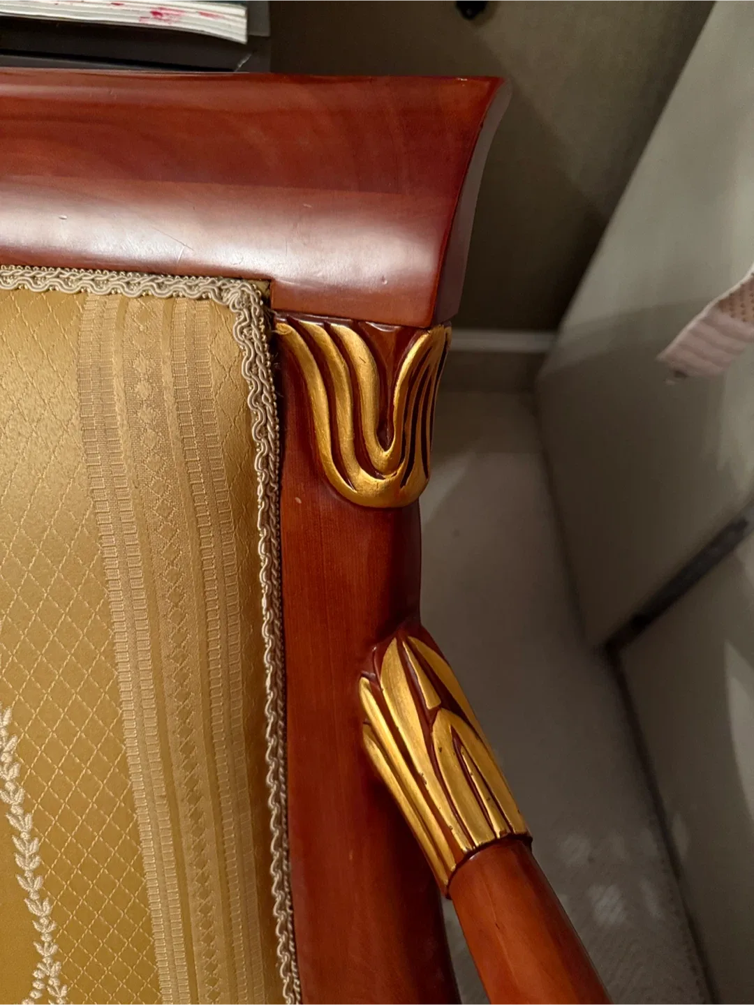 Antique Style Armchair - Wood & Gold Upholstery image indicator(8)